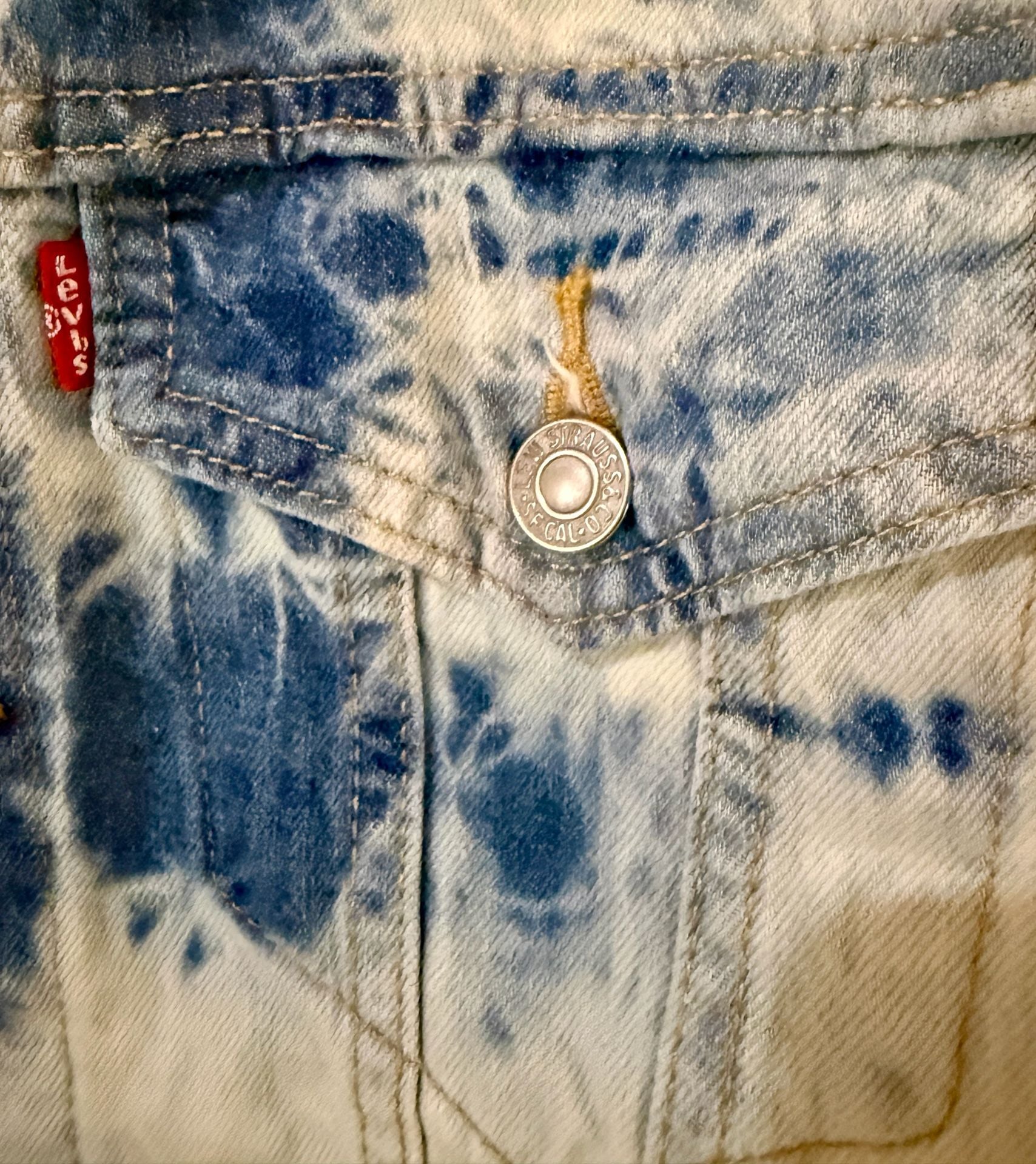 Levi's Denim Trucker Jacket Size M Blue White Tie Dye Bleach 3