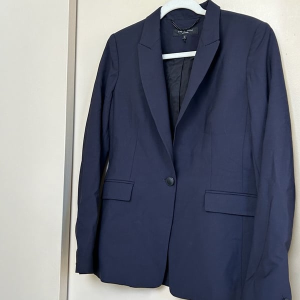 Rag & Bone Wool Blazer Size 6 Navy Blue Stretch Tailored Jacket