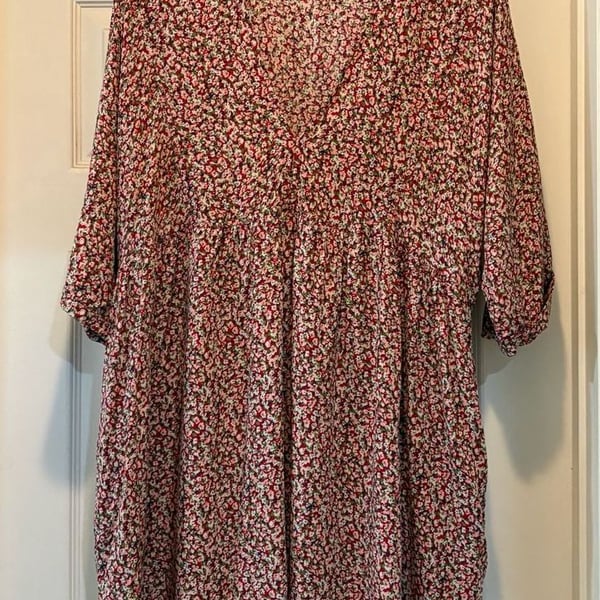 Natural Life Stella Mini Babydoll Dress with Pockets Size L Red Floral