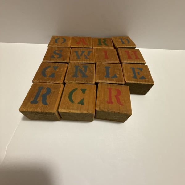 Vintage Wooden Alphabet Letter Building Blocks Toy Set