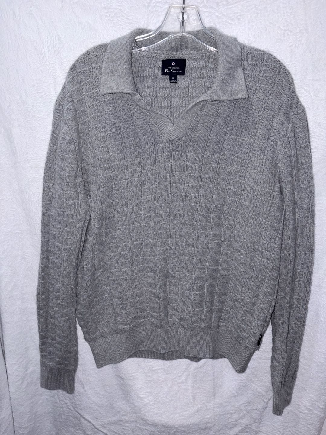 Ben Sherman Knit Polo Sweater Size M Gray Long Sleeve 2