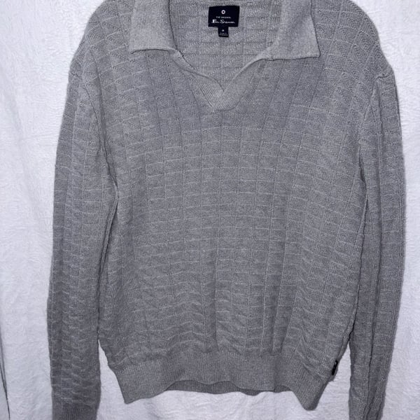 Ben Sherman Knit Polo Sweater Size M Gray Long Sleeve