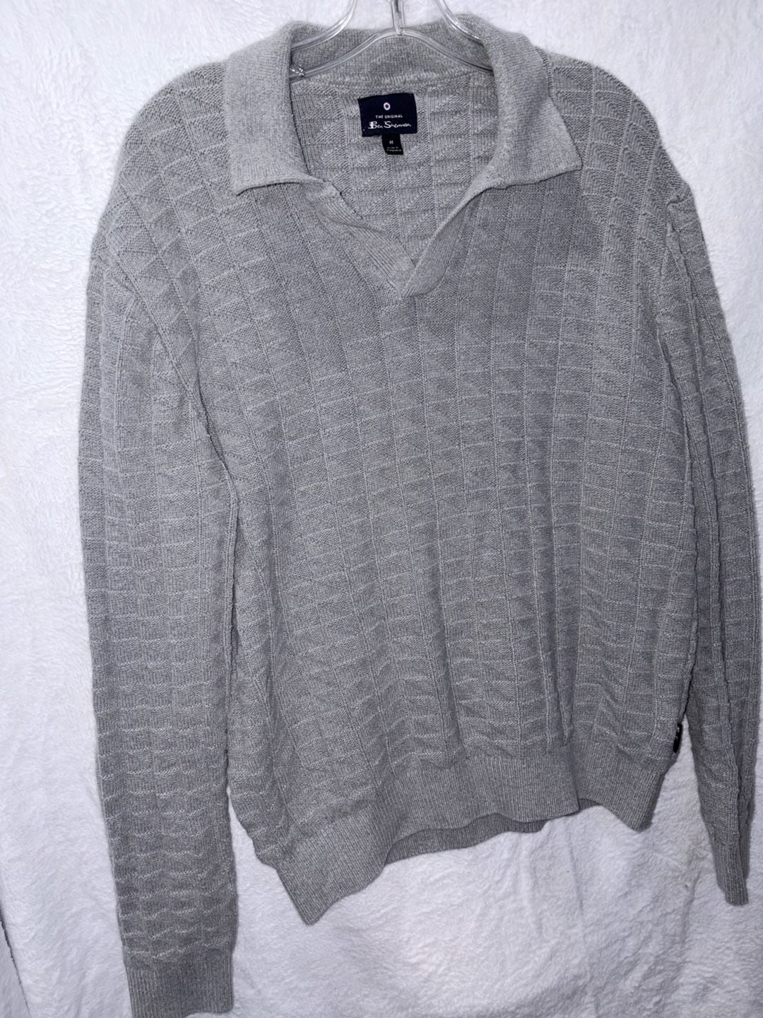 Ben Sherman Knit Polo Sweater Size M Gray Long Sleeve 3