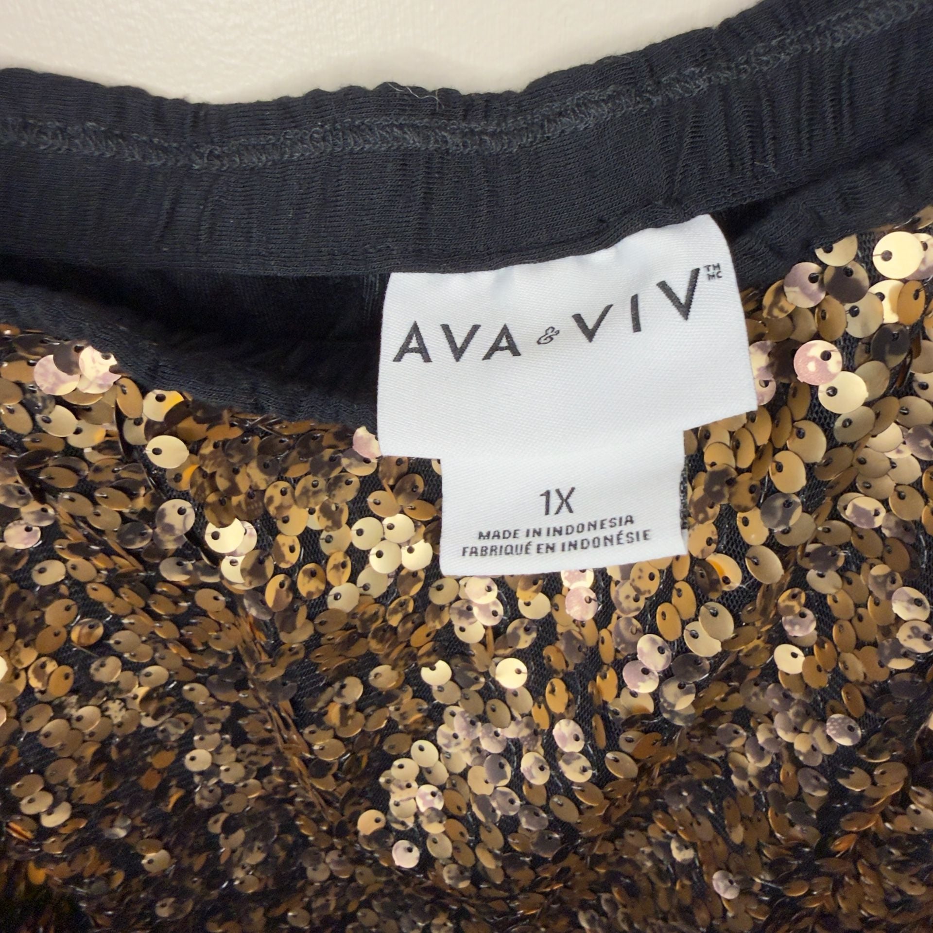 Ava & Viv Sequin Skirt Size 1X Gold Black Party Midi 2