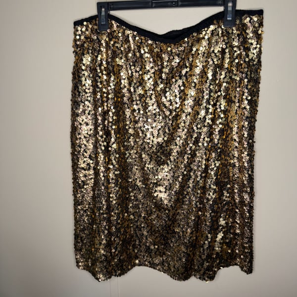 Ava & Viv Sequin Skirt Size 1X Gold Black Party Midi