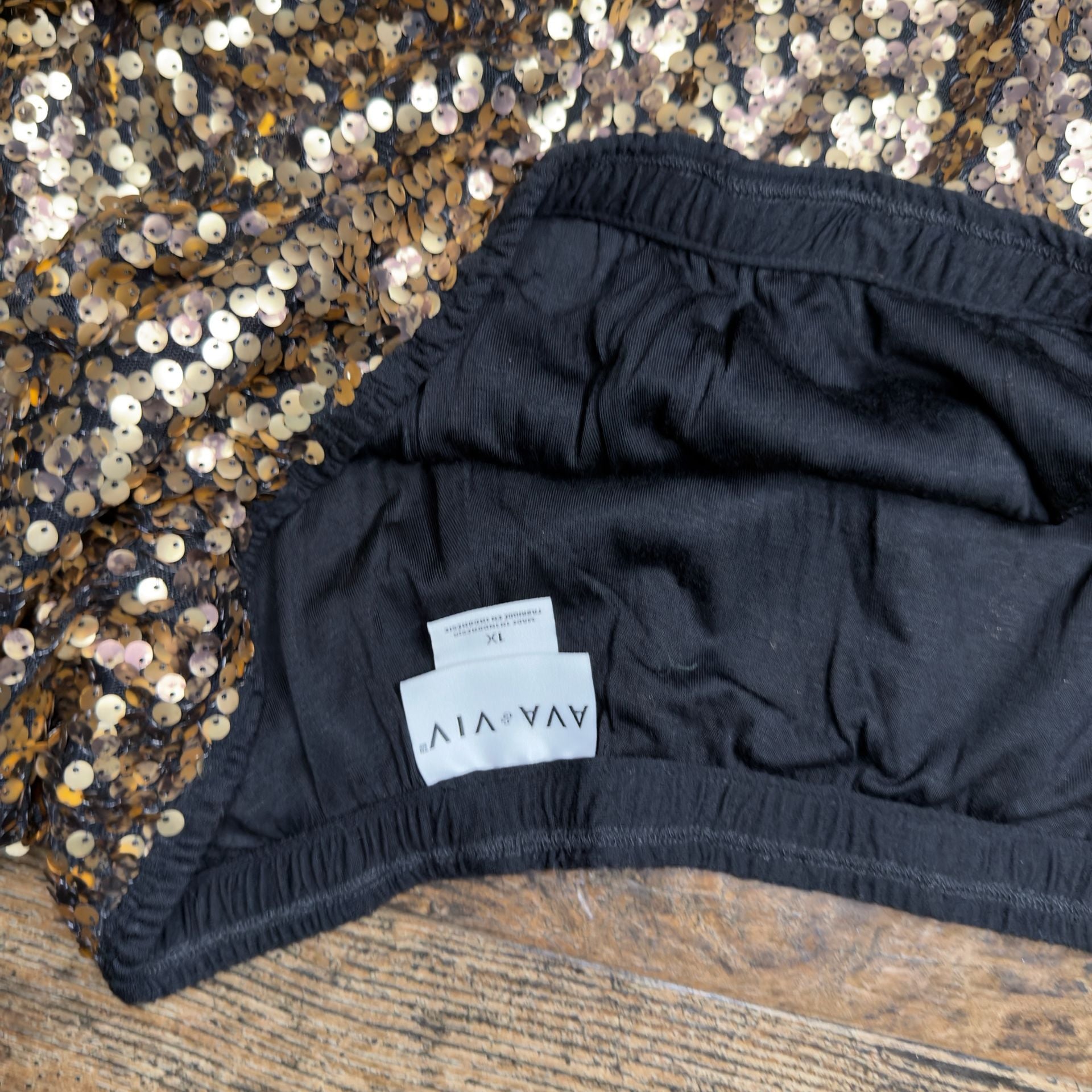 Ava & Viv Sequin Skirt Size 1X Gold Black Party Midi 4