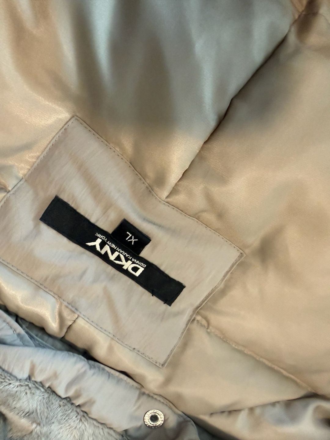 DKNY Lidia Puffer Jacket Size XL Champagne Belted Hooded Coat 7