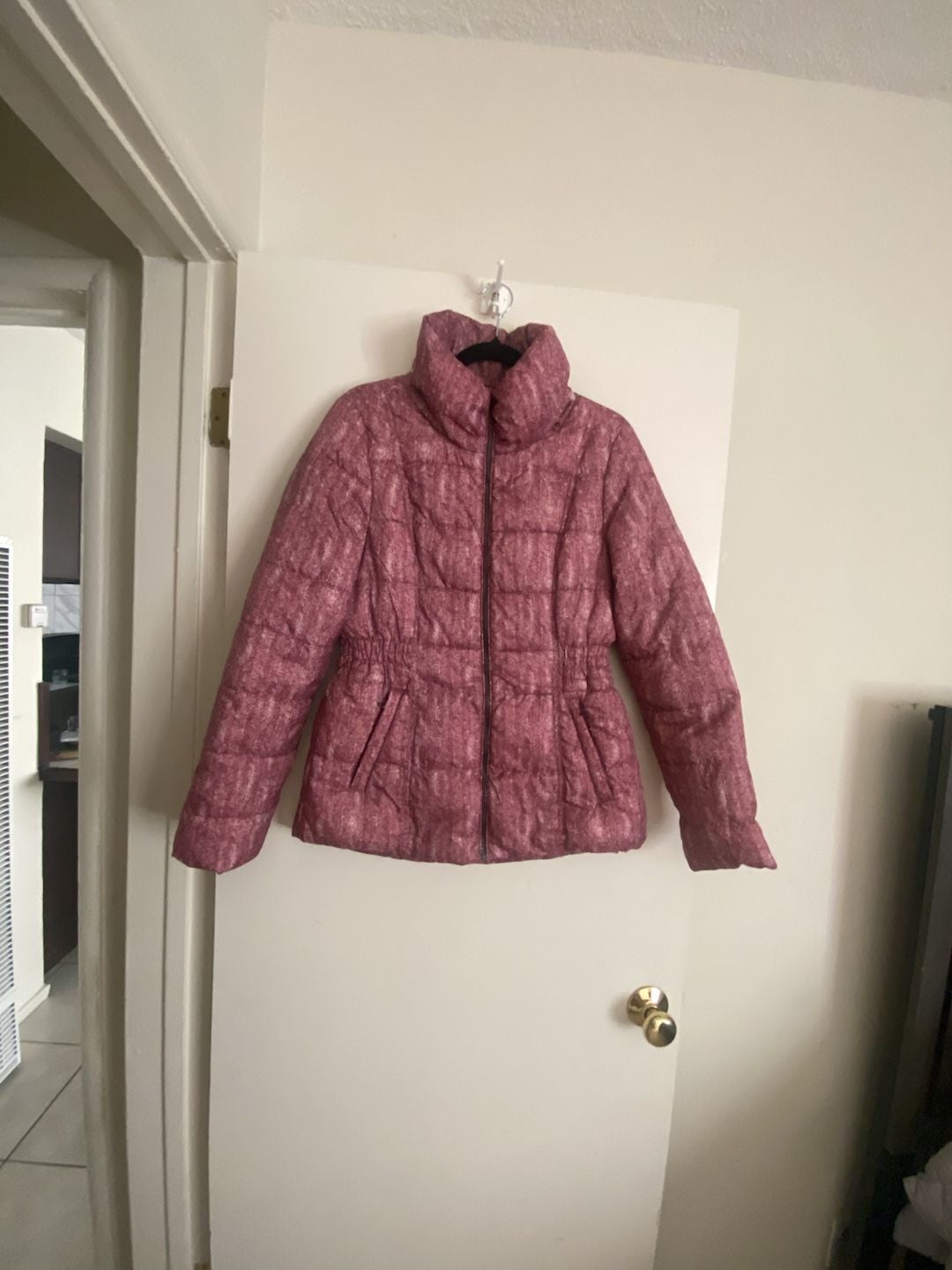 Simply Styled Puffer Jacket Size M Pink Herringbone Quilted Coat 2