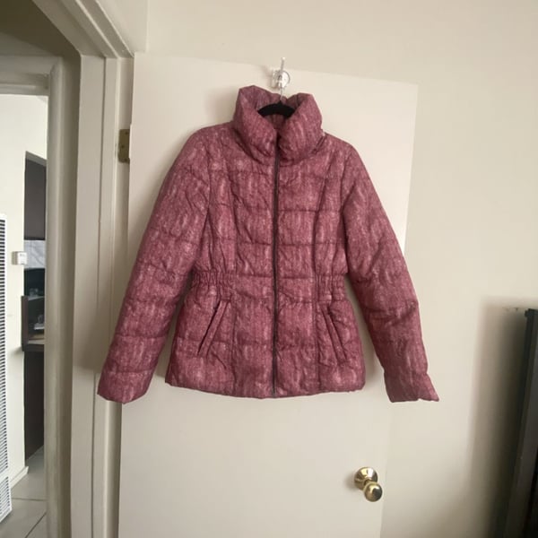 Simply Styled Puffer Jacket Size M Pink Herringbone Quilted Coat