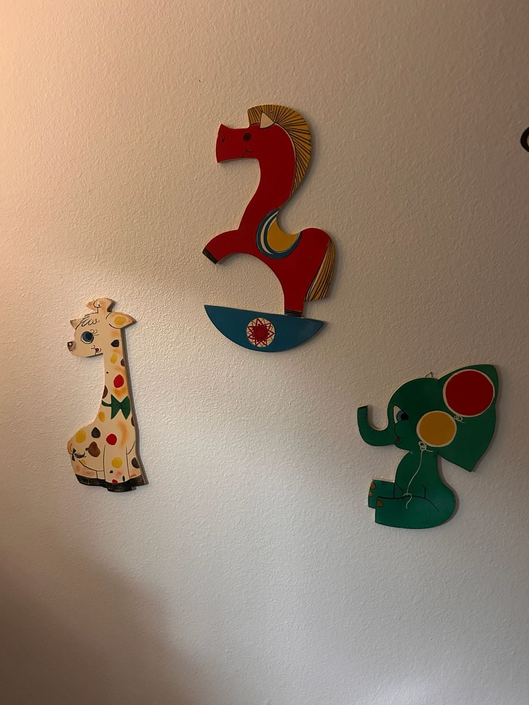Vintage Italian Wooden Nursery Animal Wall Plaques Set of 3 1