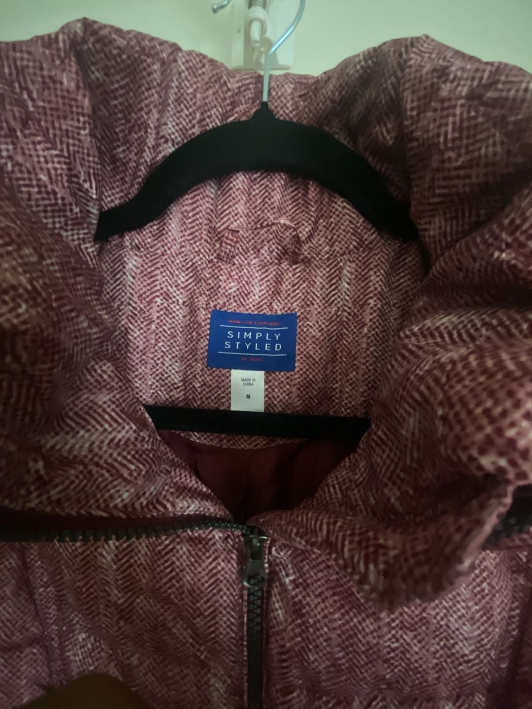 Simply Styled Puffer Jacket Size M Pink Herringbone Quilted Coat 3