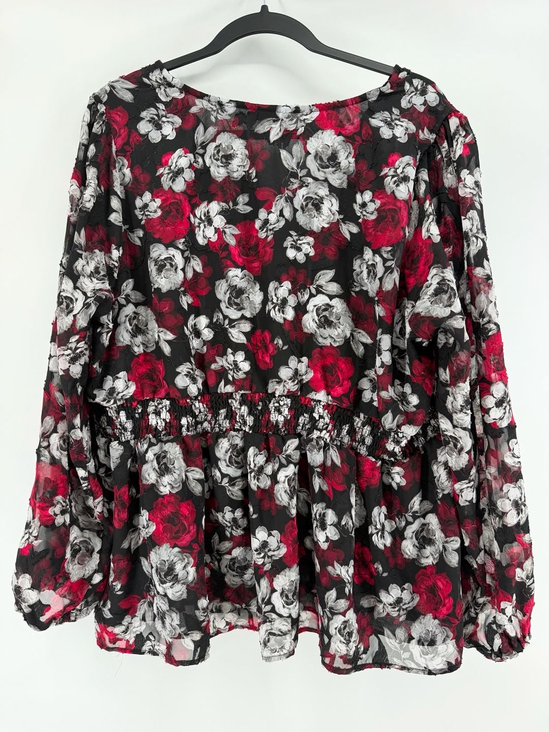 Torrid Floral Chiffon Peplum Blouse Size 2 Black Red Rose Goth Romantic 3