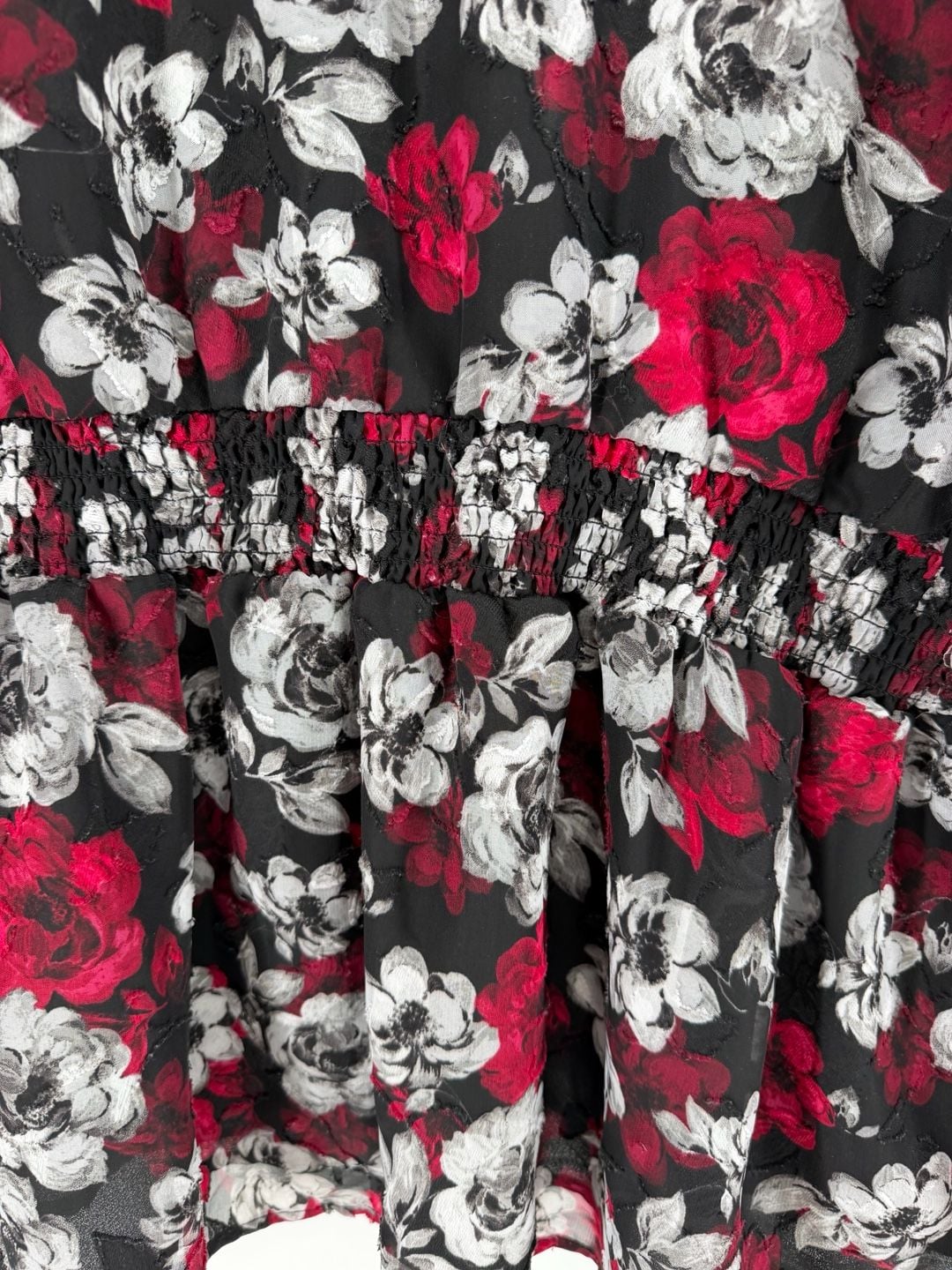 Torrid Floral Chiffon Peplum Blouse Size 2 Black Red Rose Goth Romantic 4
