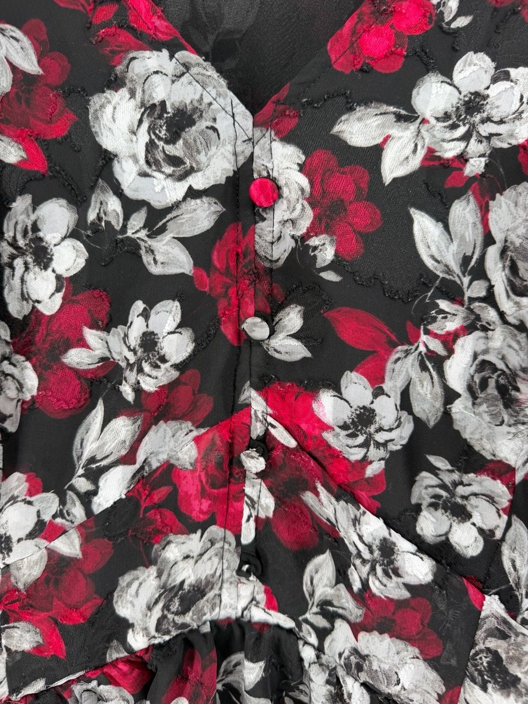 Torrid Floral Chiffon Peplum Blouse Size 2 Black Red Rose Goth Romantic 8