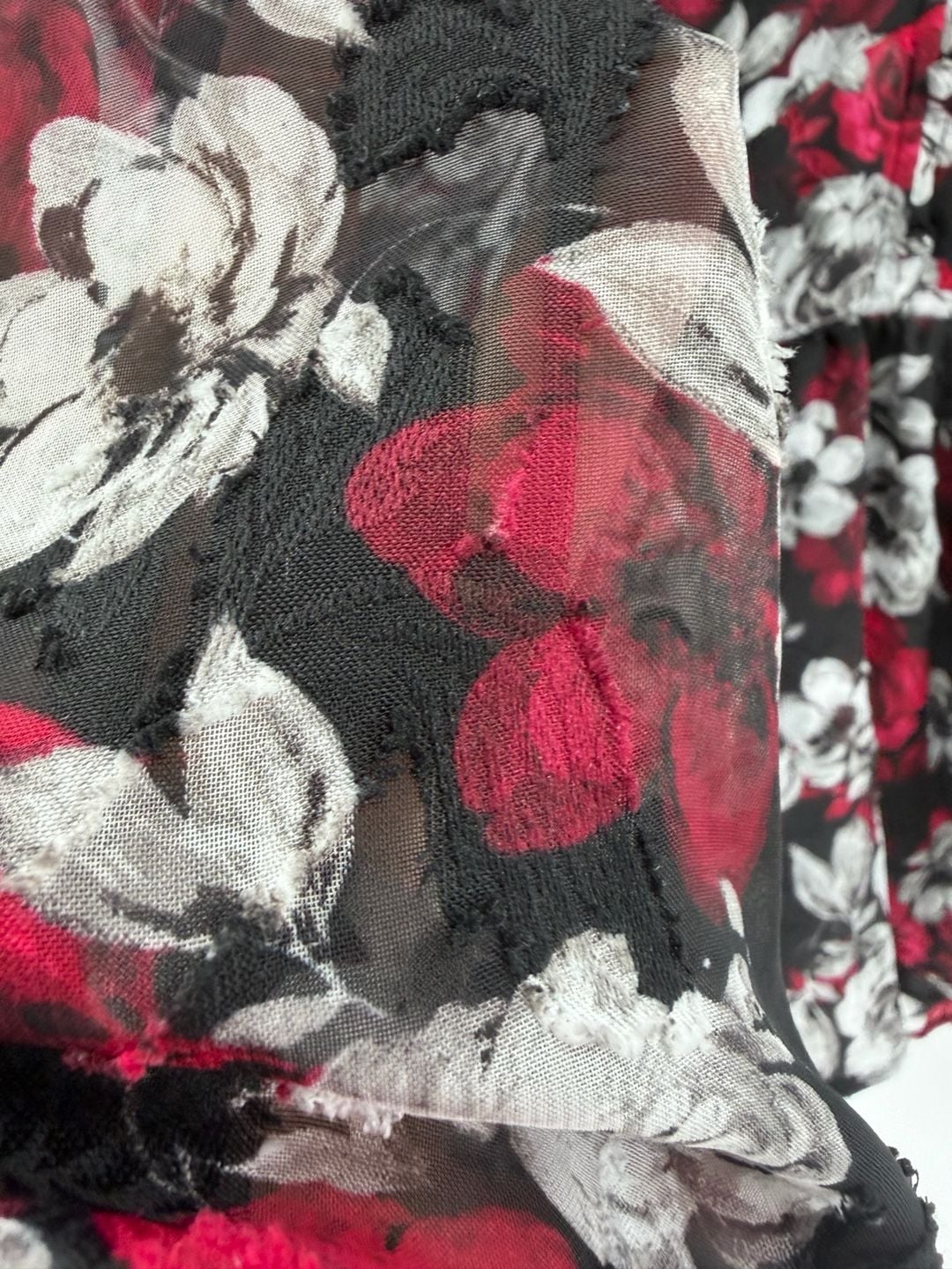 Torrid Floral Chiffon Peplum Blouse Size 2 Black Red Rose Goth Romantic 11
