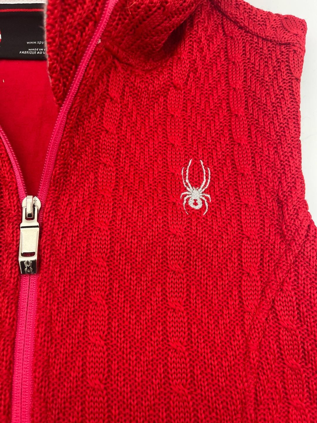 Spyder Core Sweater Hooded Vest Size S Red Cable Knit Full Zip ski apres 3