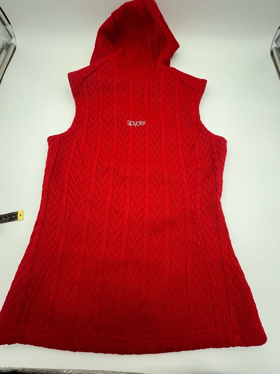 Spyder Core Sweater Hooded Vest Size S Red Cable Knit Full Zip ski apres 4