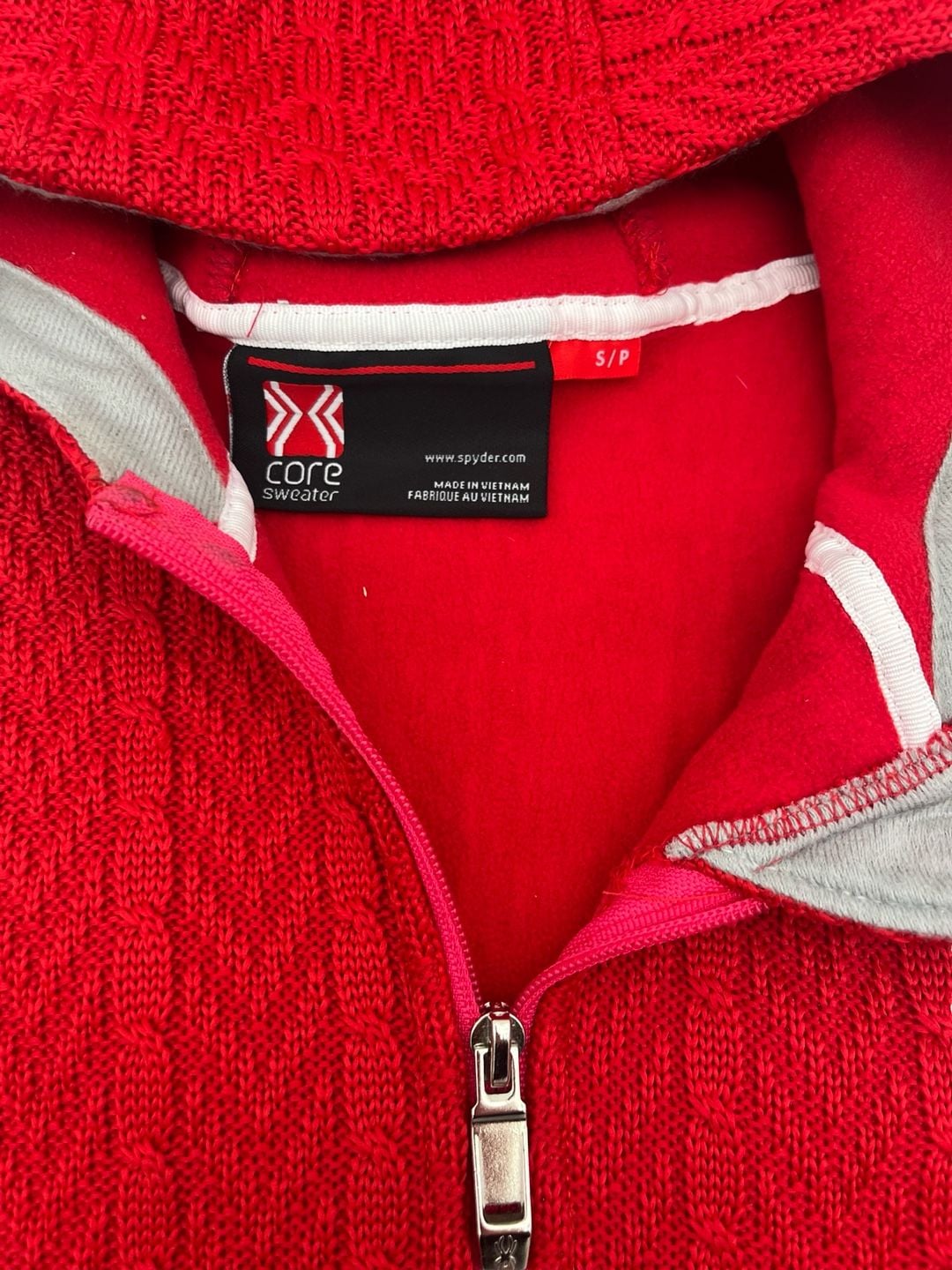 Spyder Core Sweater Hooded Vest Size S Red Cable Knit Full Zip ski apres 5