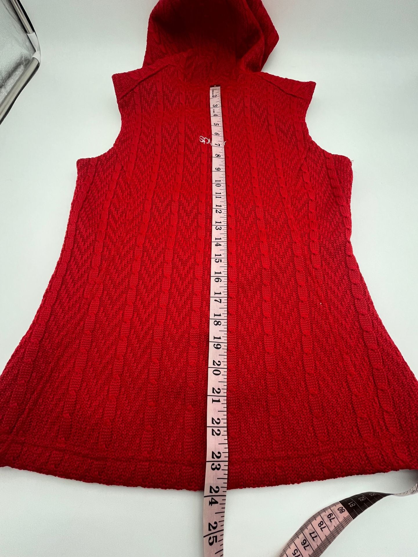 Spyder Core Sweater Hooded Vest Size S Red Cable Knit Full Zip ski apres 8