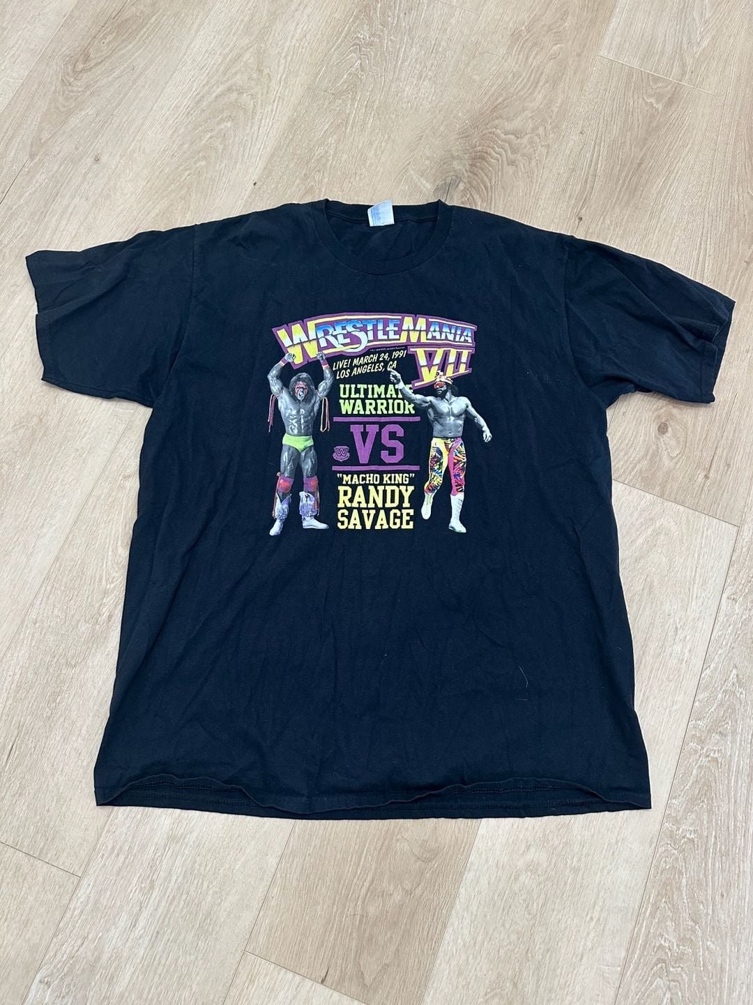 Port & Company WrestleMania VII T-Shirt Size XL Ultimate Warrior vs Randy Savage 2