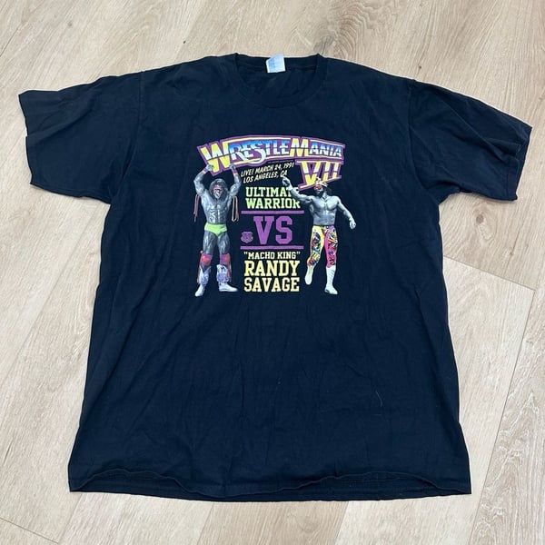 Port & Company WrestleMania VII T-Shirt Size XL Ultimate Warrior vs Randy Savage