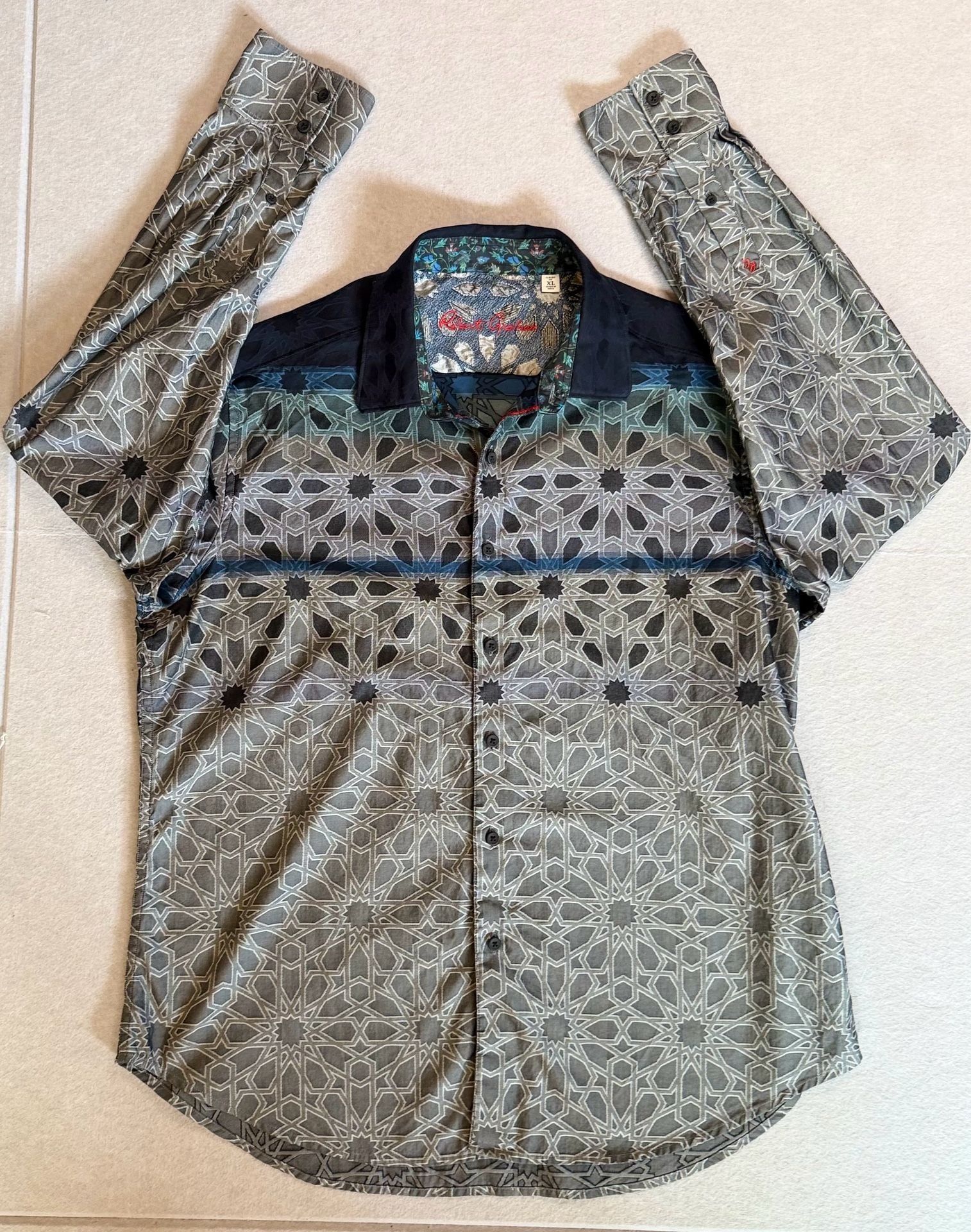 Robert Graham Men’s XL Geometric Jacquard Long Sleeve Button Up Shirt Gray 2