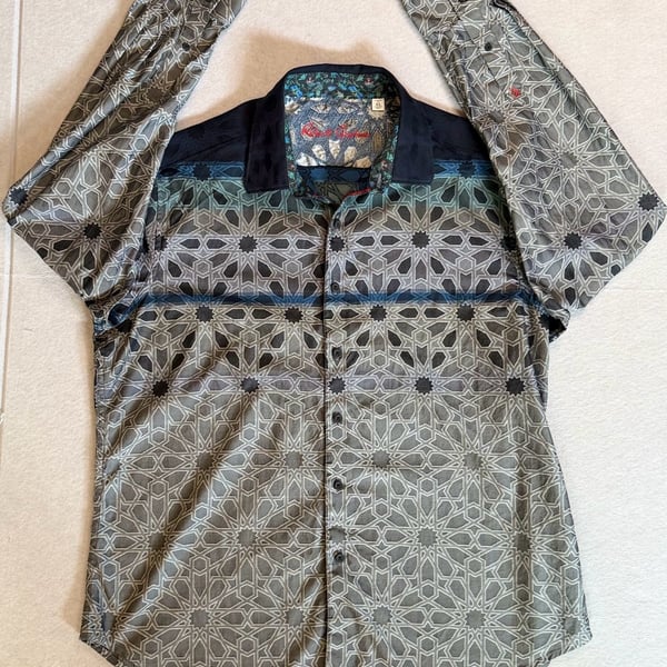 Robert Graham Men’s XL Geometric Jacquard Long Sleeve Button Up Shirt Gray