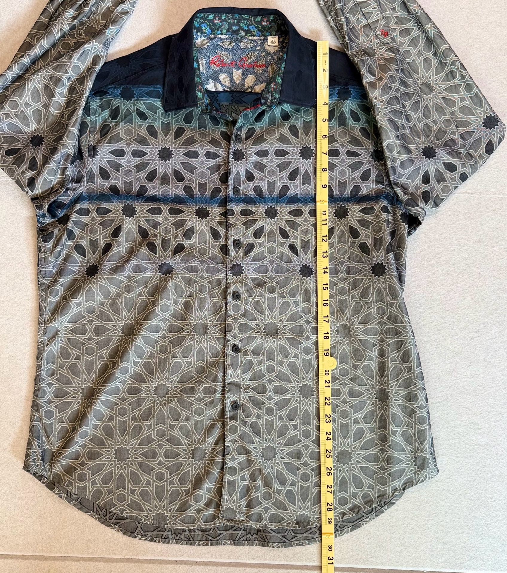 Robert Graham Men’s XL Geometric Jacquard Long Sleeve Button Up Shirt Gray 3