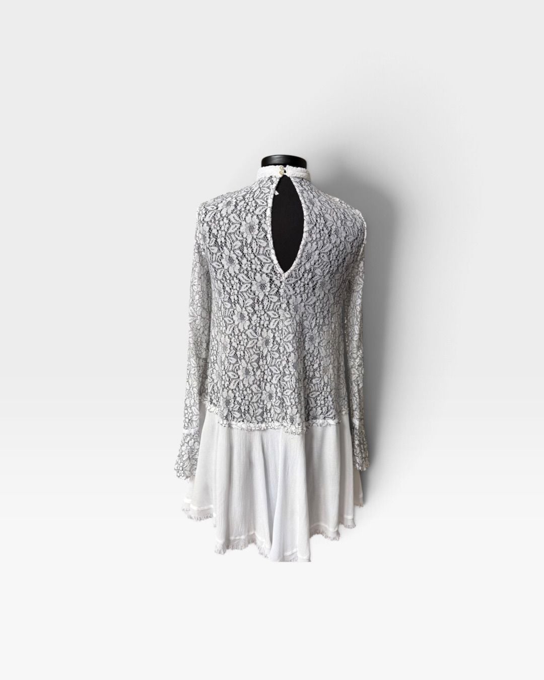 Free People Tell Tale Tunic Dress Size XS White Lace boho Long Sleeve 3
