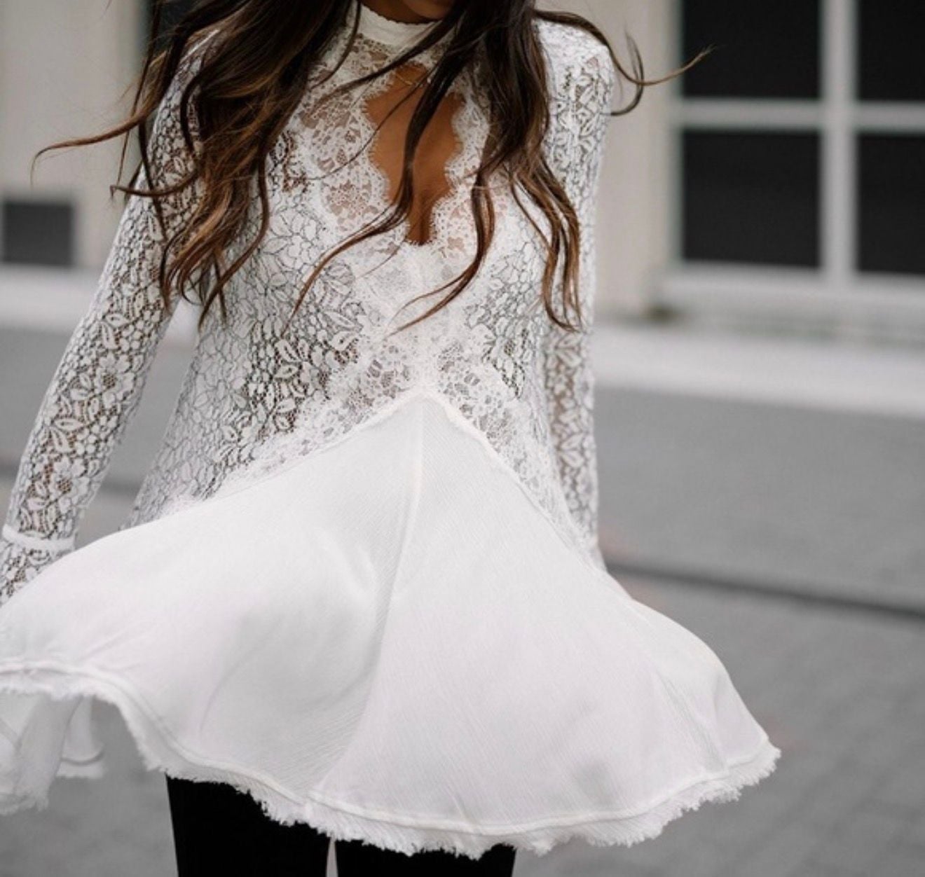 Free People Tell Tale Tunic Dress Size XS White Lace boho Long Sleeve 10