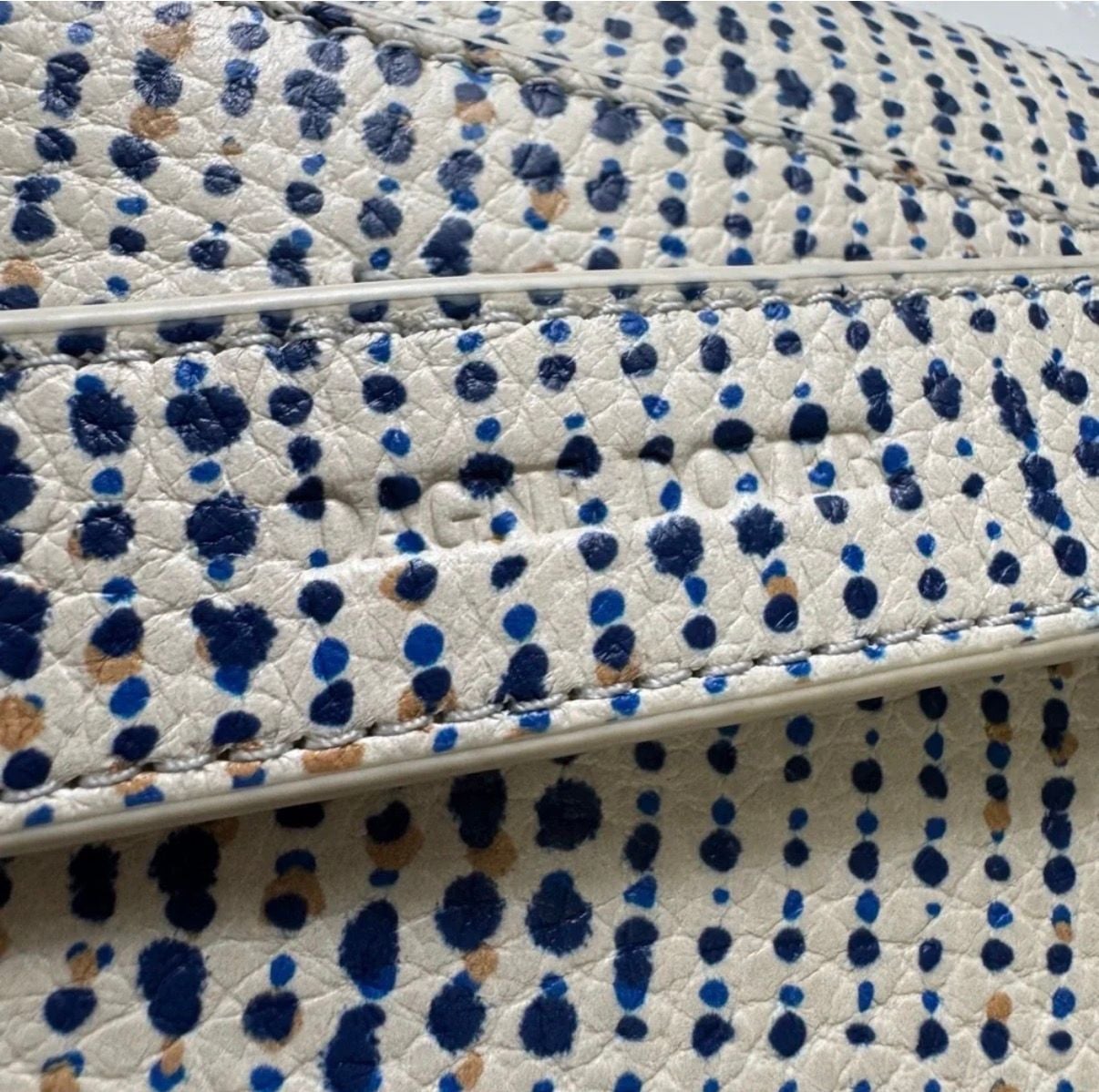 Preppy Dagne Dover Leather Crossbody Bag with Rare Seasonal Blue White Dotted Print Leather 8
