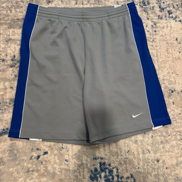 Y2K Baggy Nike Basketball Shorts Size XL Grey Blue Athletic Mesh