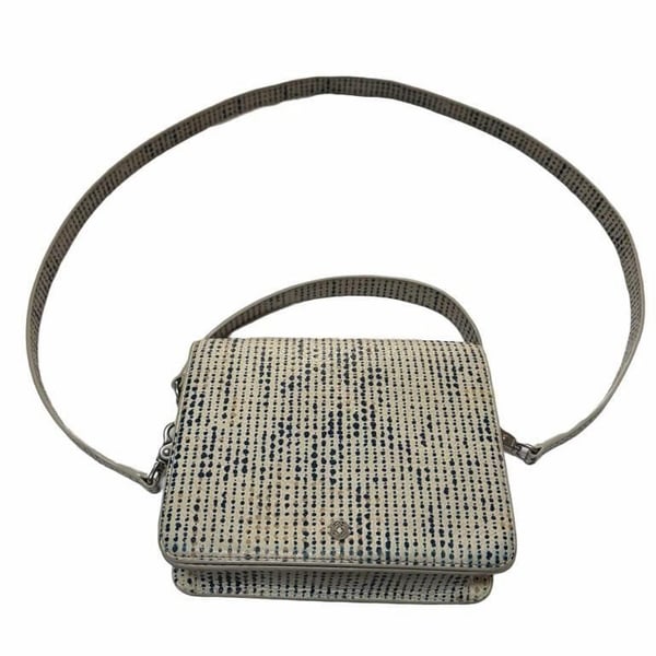Preppy Dagne Dover Leather Crossbody Bag with Rare Seasonal Blue White Dotted Print Leather