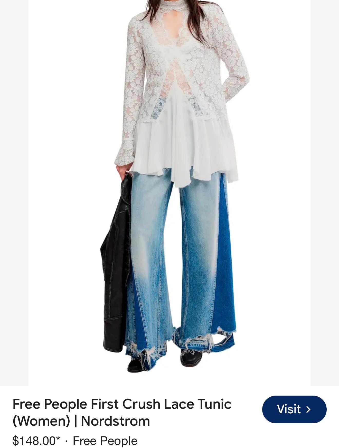 Free People Tell Tale Tunic Dress Size XS White Lace boho Long Sleeve 12
