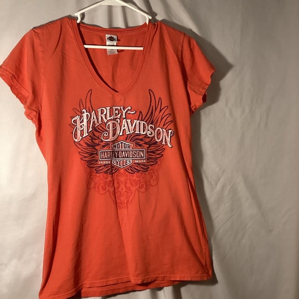 Harley Davidson V-Neck T-Shirt Orange Baer Sport Center Honesdale PA