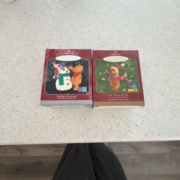 Lot of 2Hallmark Keepsake Ornament Winnie the Pooh Building a Snowman 1998 and 2000 Pooh Chooses the Tree 
Both New never been out of the boxes