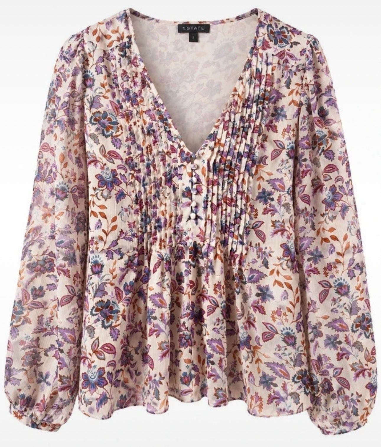LT27 Size L 1 State Floral Pintuck V Neck Blouse Boho Peasant Top 3
