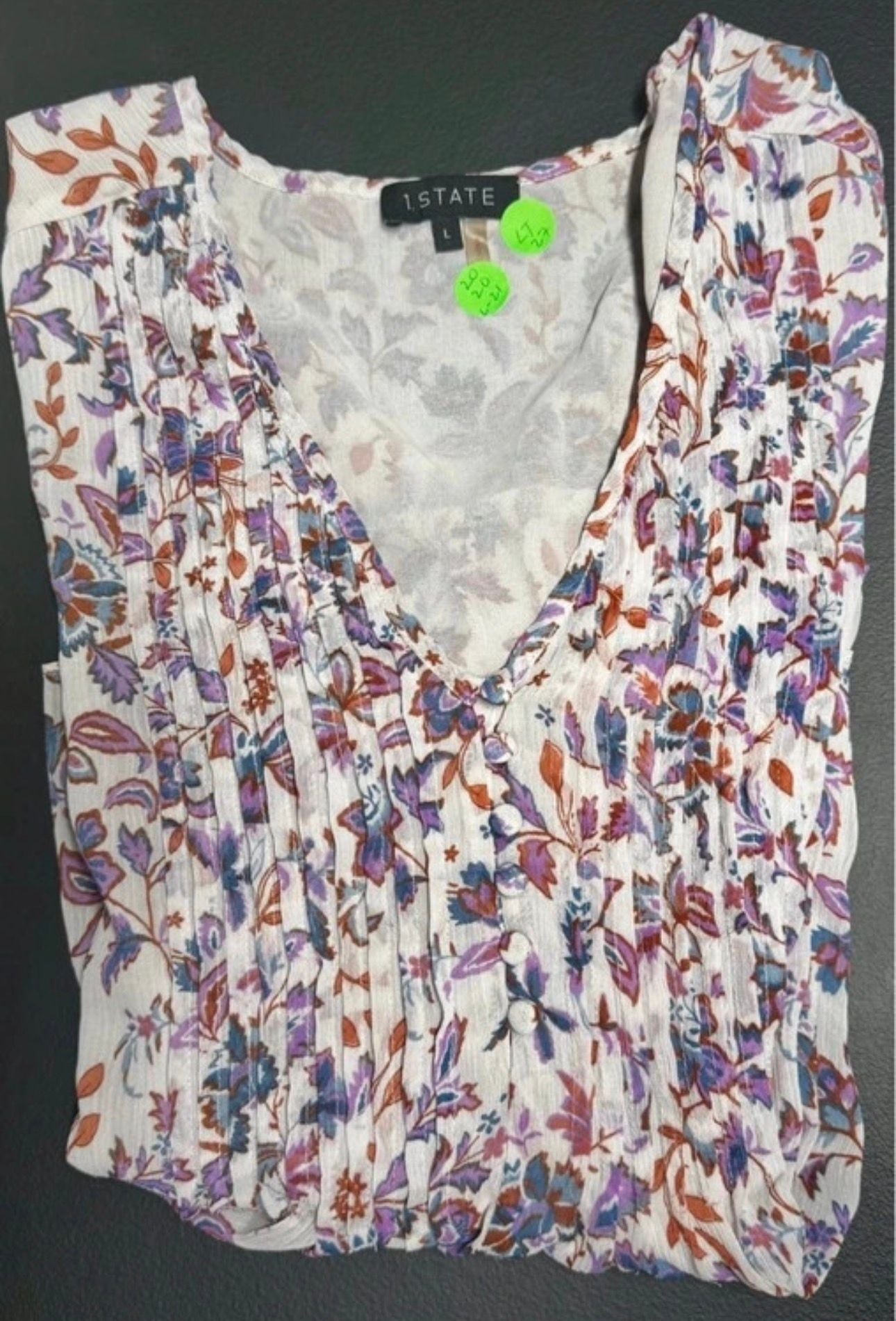 LT27 Size L 1 State Floral Pintuck V Neck Blouse Boho Peasant Top 7