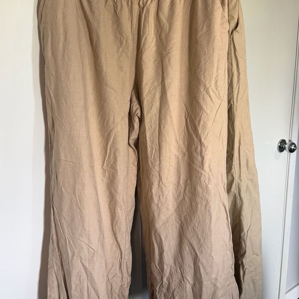ON 34TH Pull-On Wide Leg Pants Size 1X Beige Linen Blend