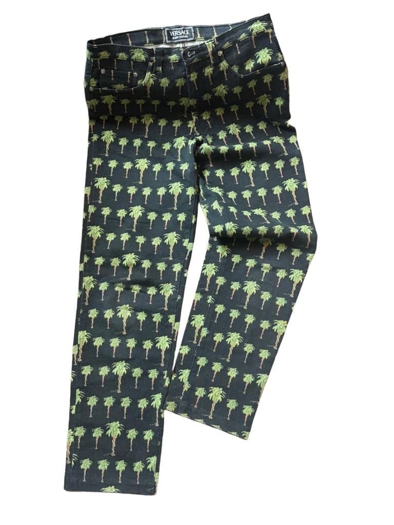 Versace Jeans Couture Palm Tree Print Pants Size 31 45 Black Green 2