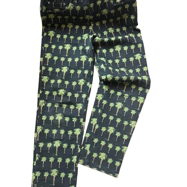 Versace Jeans Couture Palm Tree Print Pants Size 31 45 Black Green