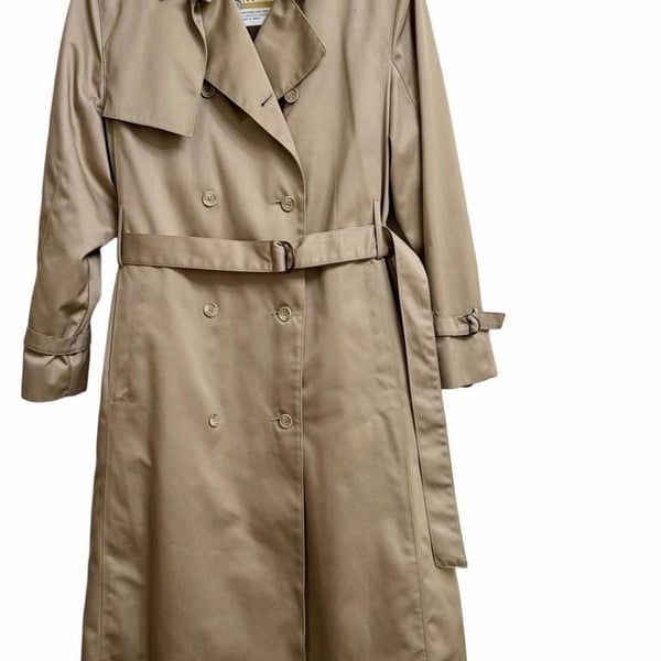 London Fog Trench Coat Size 14 Reg Beige Belted Removable Liner