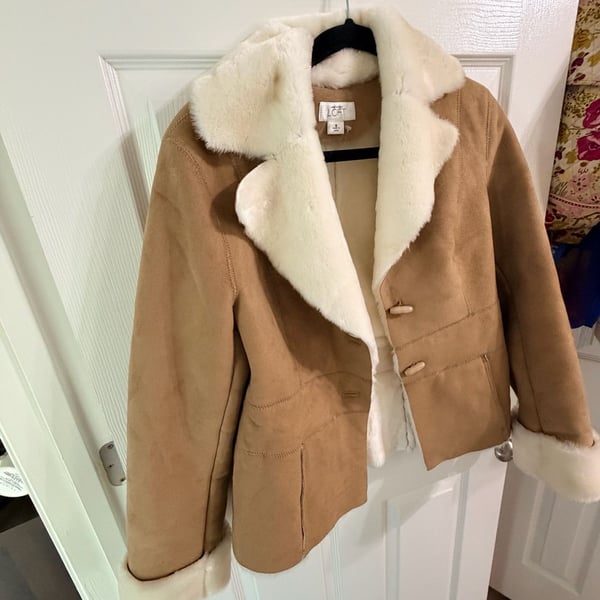 Ann Taylor Loft Faux Fur Suede Coat Size 6 Camel