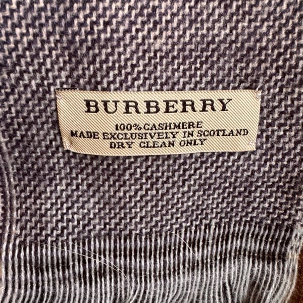 Burberry Plaid Check Cashmere Scarf Gray Navy Blue Plaid 100% Cashmere