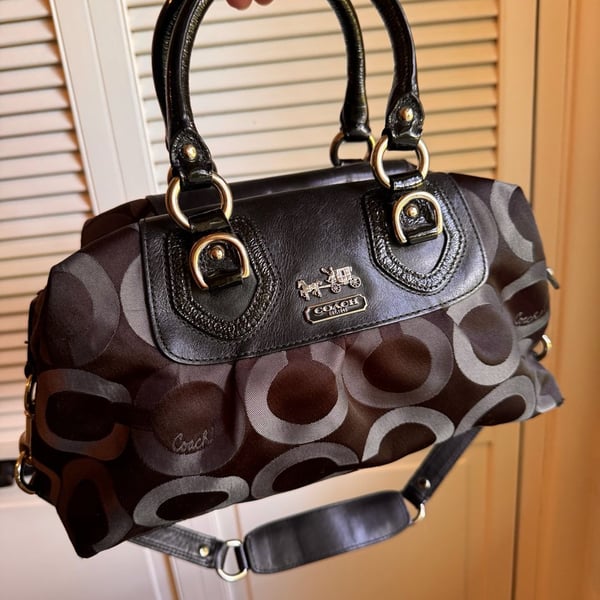 Coach Madison Op Art 13861 Satchel Black Grey 2-Way Handbag