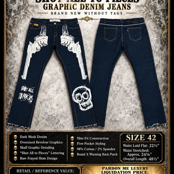 Brand X “Shot All to Pieces” Graphic Dark Wash Slim Fit Jeans