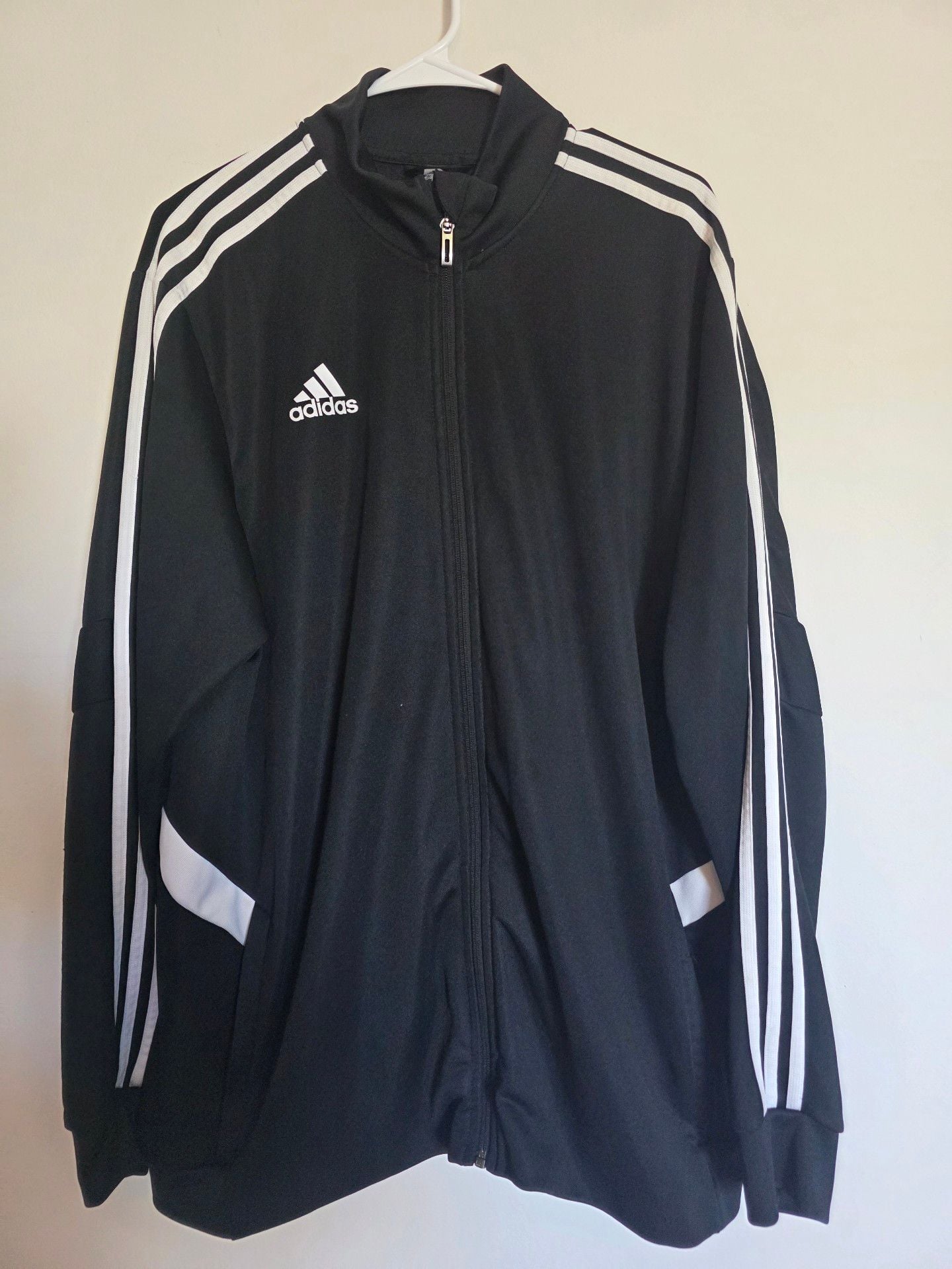 Adidas Track Jacket Black White 3 Stripes Full Zip, XL 2