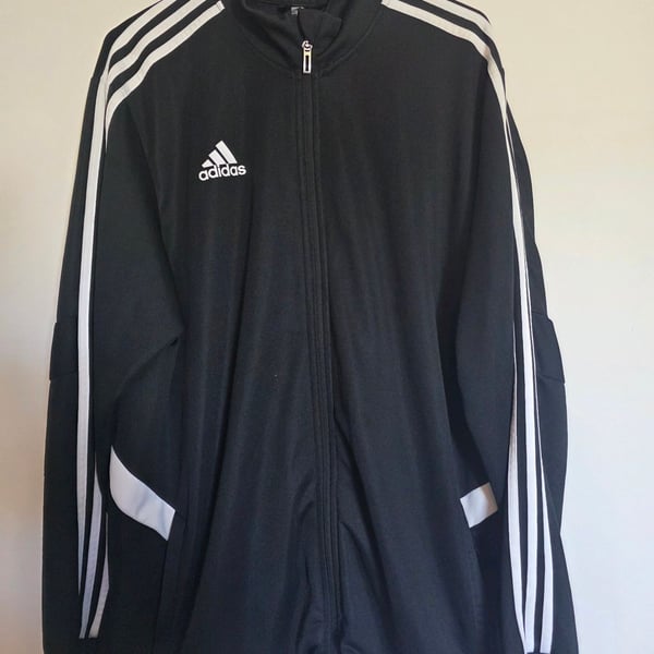 Adidas Track Jacket Black White 3 Stripes Full Zip, XL