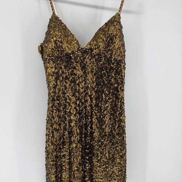 Alberto Makali Size 12 Gold Sequin Homecoming Cocktail Party Dress Y2K Glam