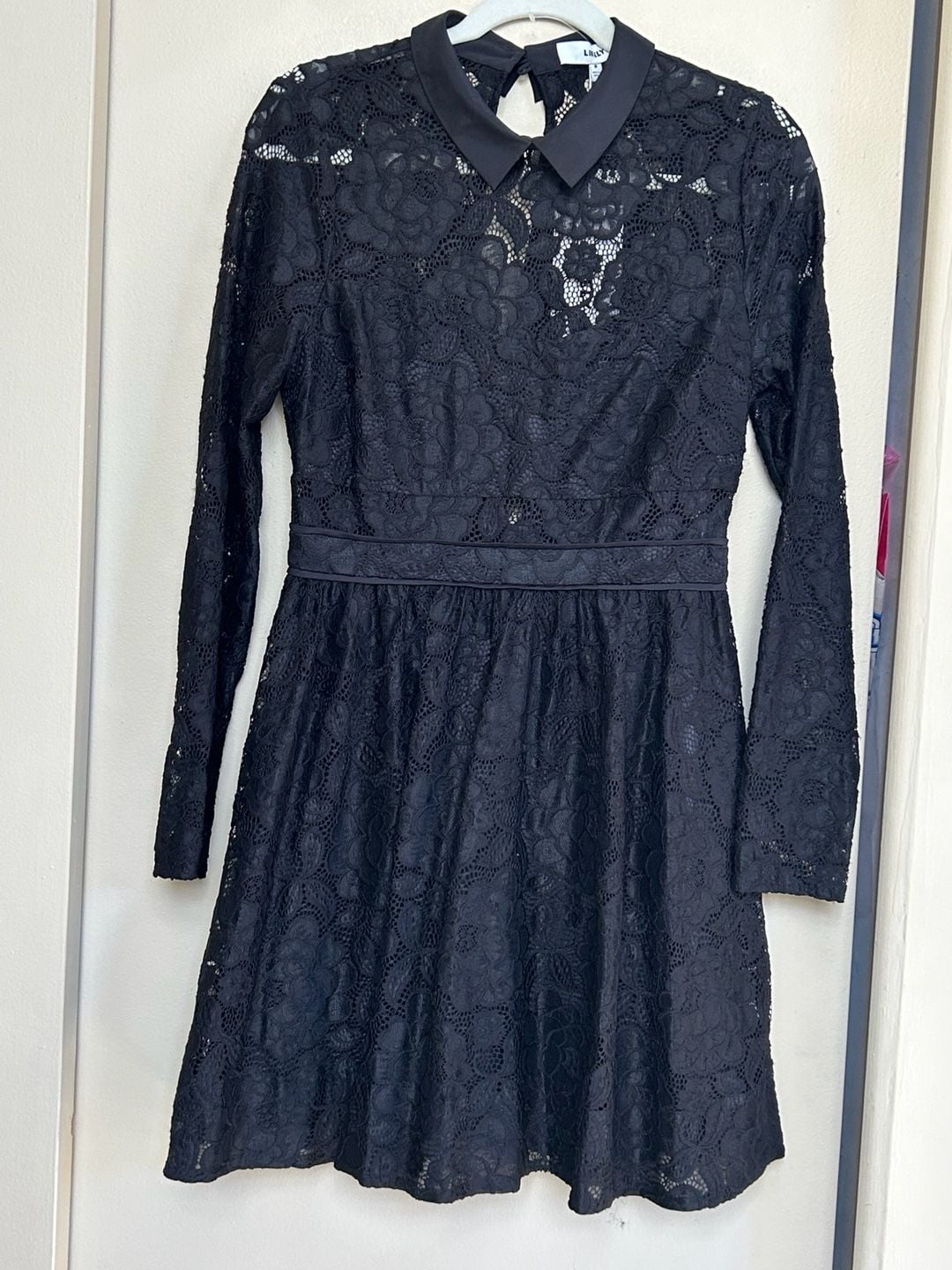 NWT Likely Fillmore Dress Size 8 Black Lace Long Sleeve Collared Mini 2